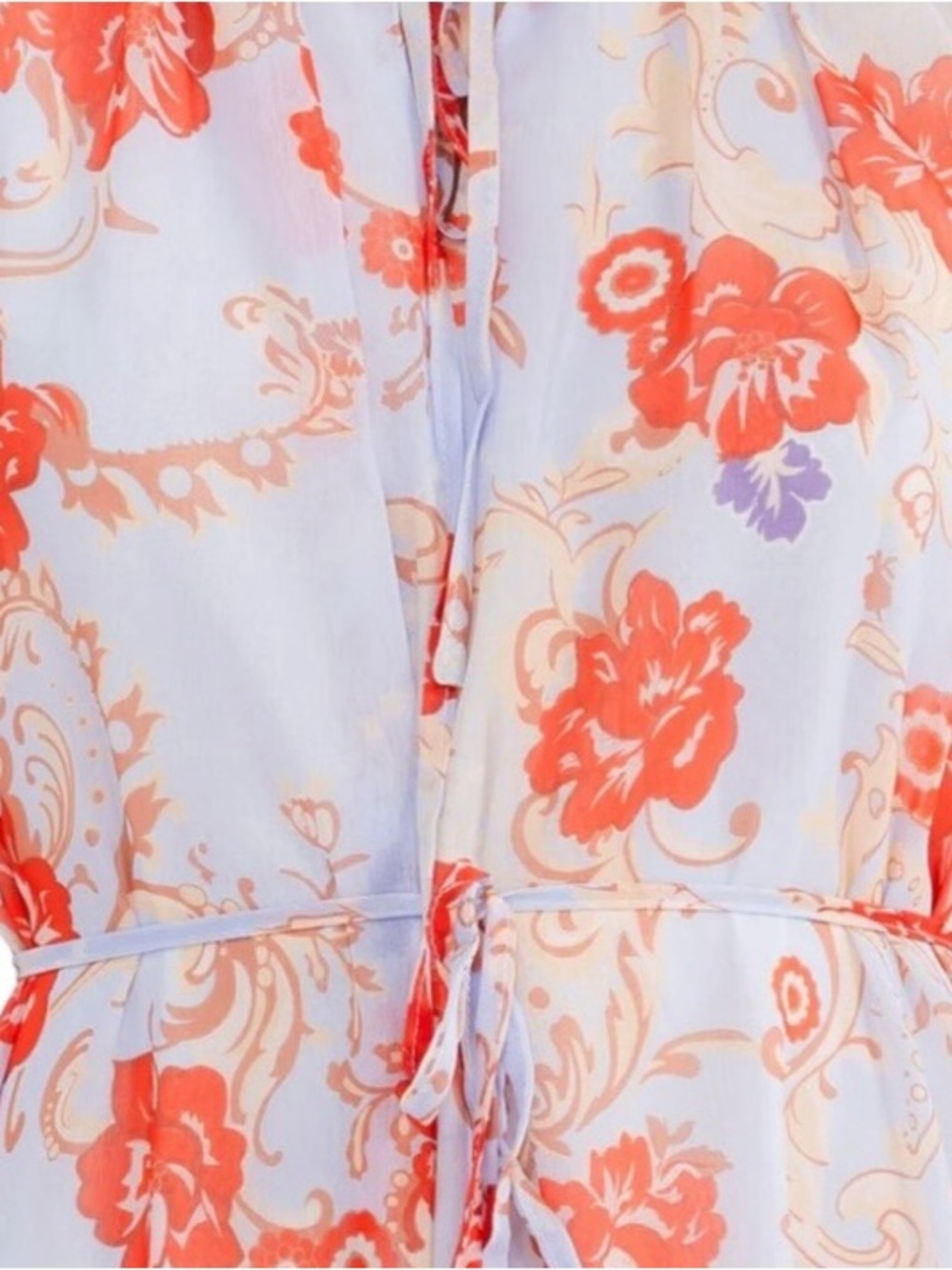 Ina Floral Chiffon Lined Ruffle Middy Dress Blue/Coral - Picture 2 of 4